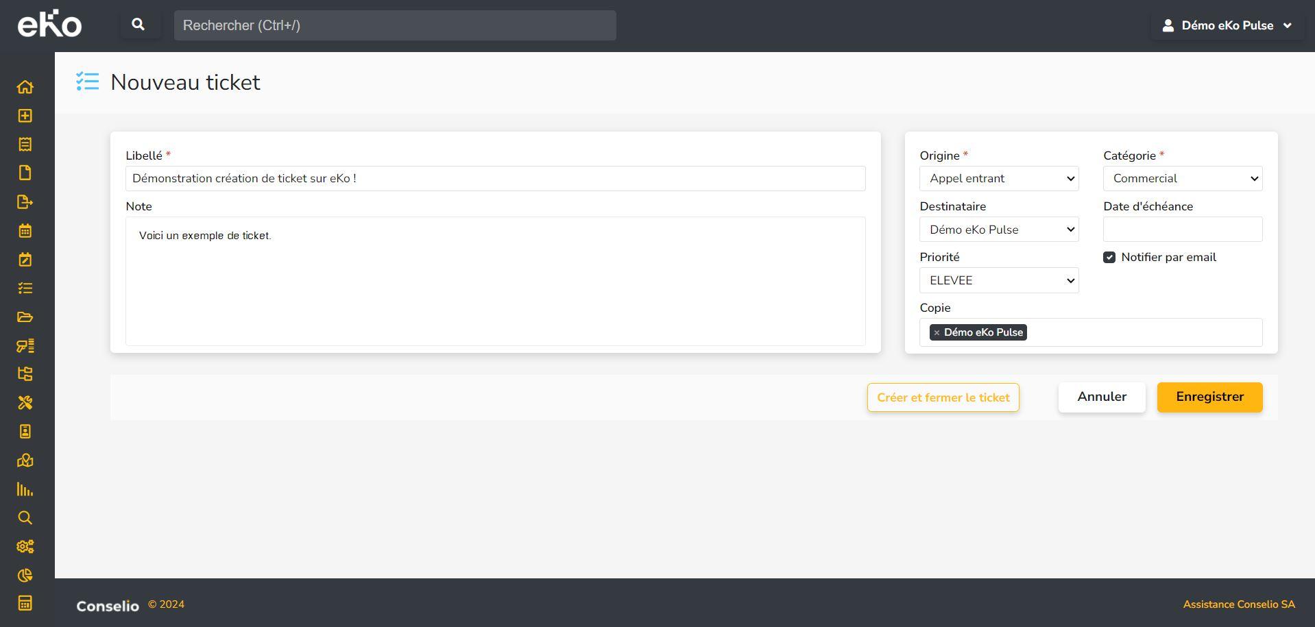 Créer un ticket sur eKo